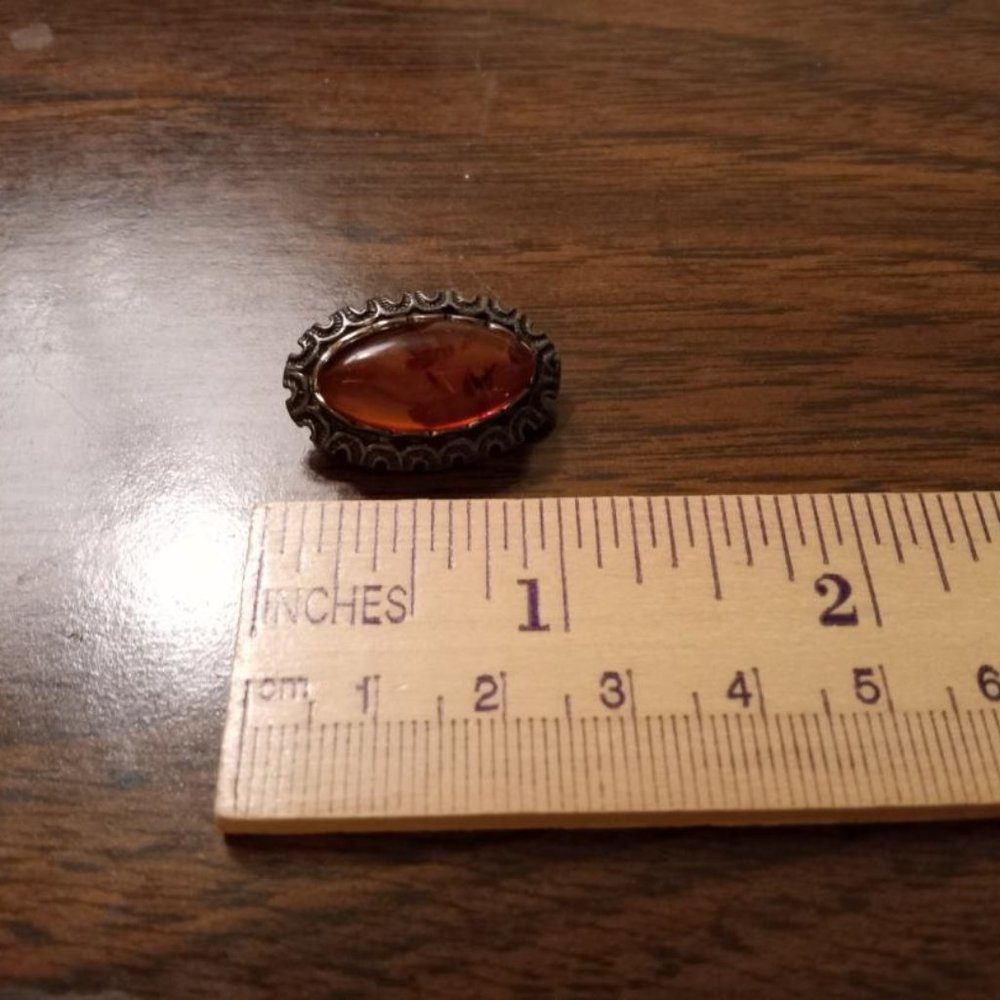 Amber and sterling silver pin